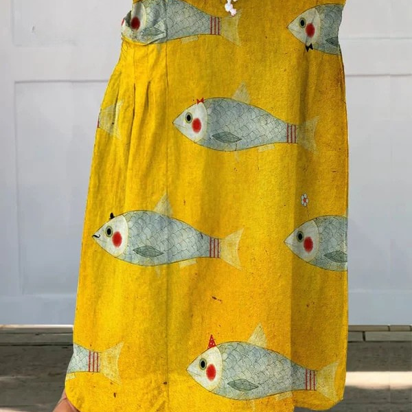 Katharina yellow fish print maxi skirt, front view