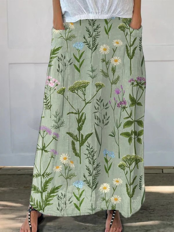 Lena wildflower print maxi skirt in Green, front view