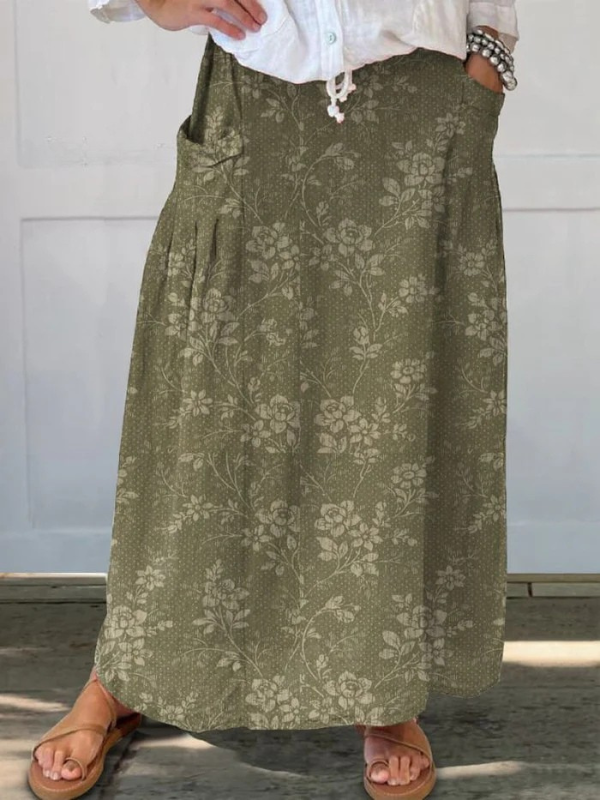 Johanna floral print maxi skirt in Green, front view