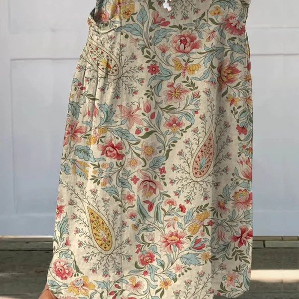 Rose paisley floral print maxi skirt in Beige, front view
