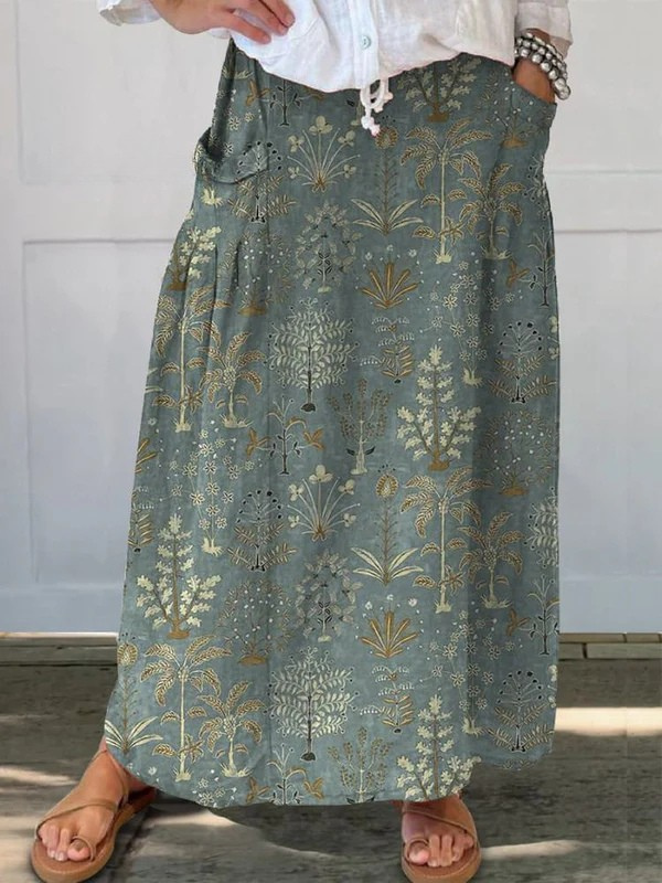 Forest print skirt with pockets in Multicolour, front view