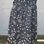 Retro floral linen skirt with pockets in Blue, front view