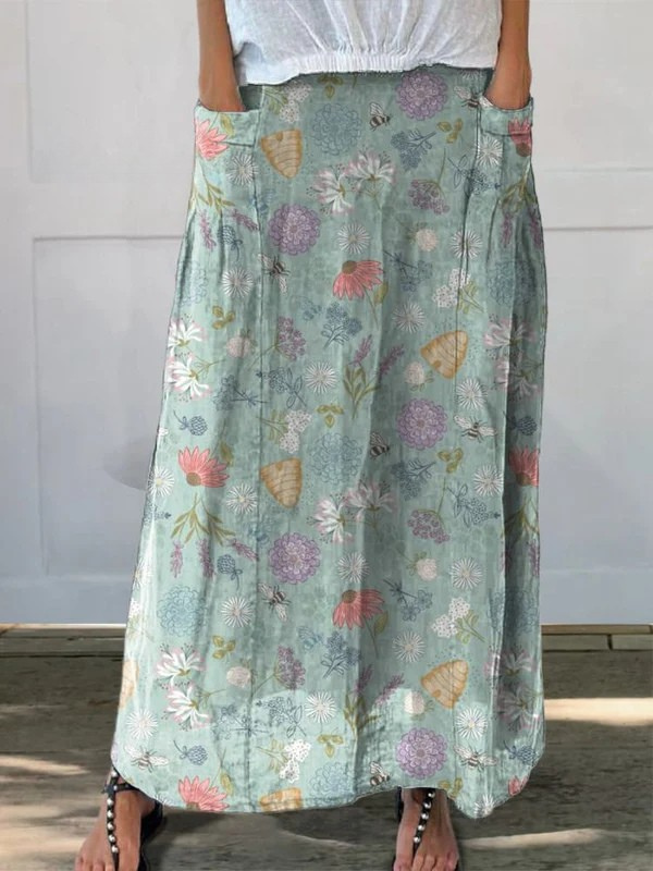 Theresa floral print maxi skirt in Green, front view