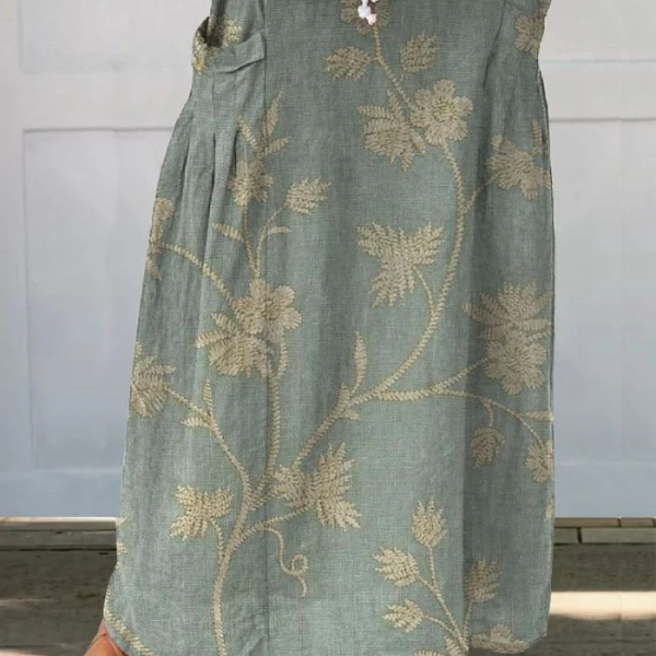 Retro floral skirt with elastic waistband in Green, view 3