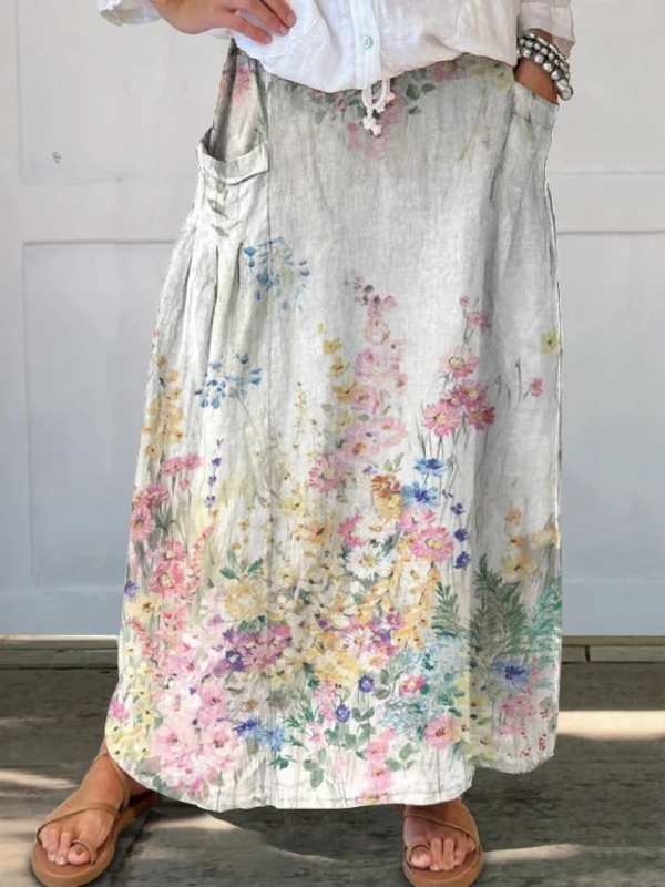 Retro floral skirt with elastic waistband, view 4