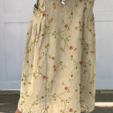 Retro floral linen skirt with pockets in Beige, front view