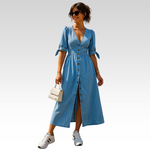 Eloise chambray maxi dress, front view
