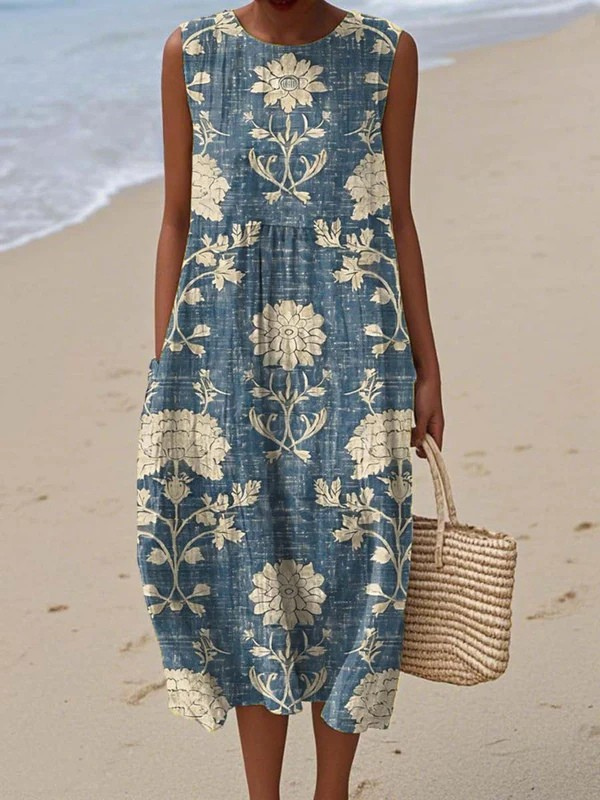 Belle boho floral sleeveless midi dress in Multicolour, front view
