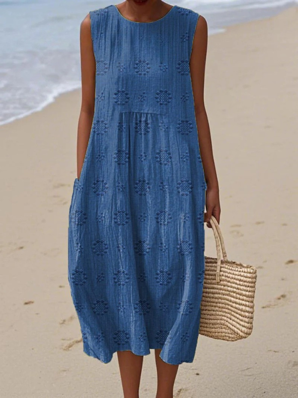 Sara patterned sleeveless midi dress in Blue, view 2