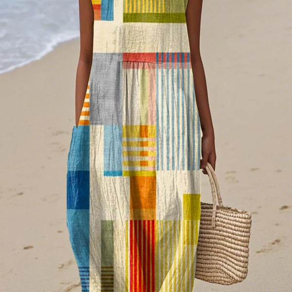 Eve geometric print midi dress in Multicolour, front view