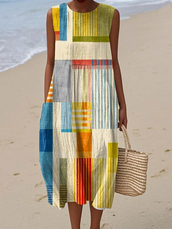 Constance Abstract Geometric Midi Dress, front view