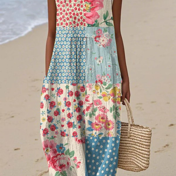 Anna patchwork floral midi dress in Multicolour, front view