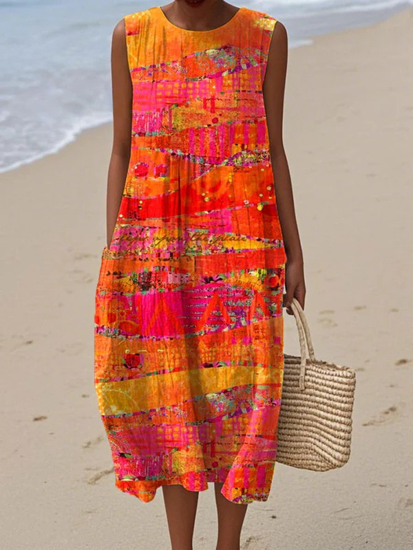 Arabella sunset print midi dress, front view