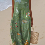 Hope woodland print midi dress in Green, front view