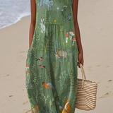 Hope woodland print midi dress in Green, front view