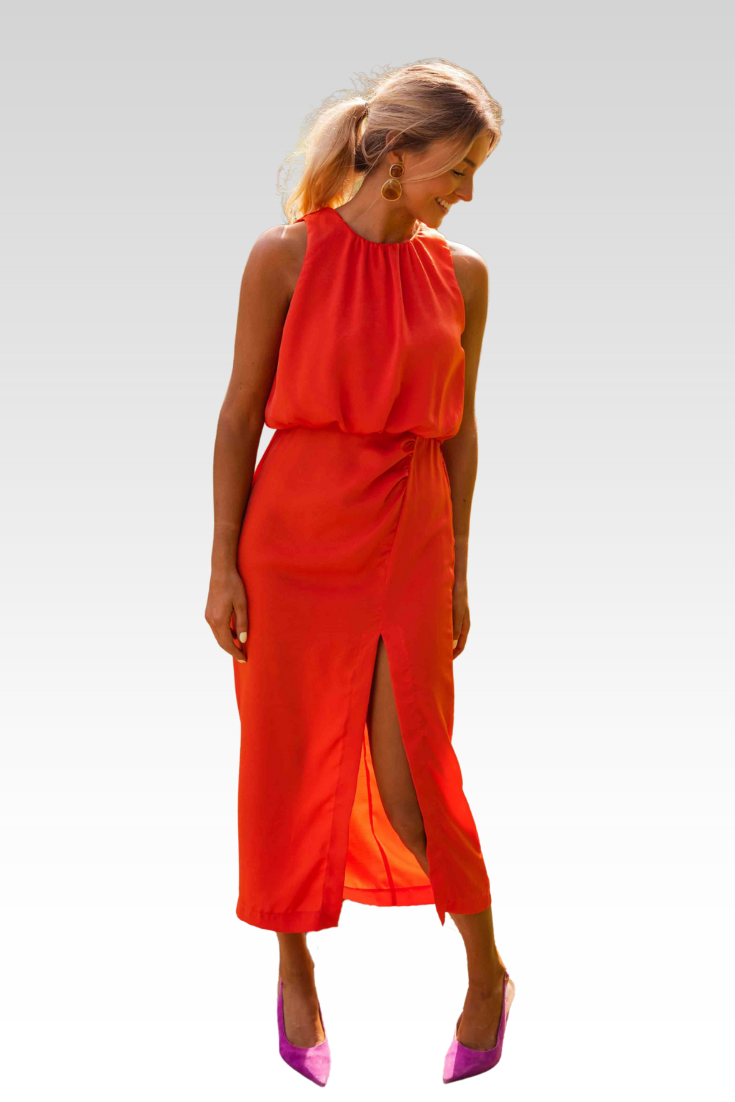 Leonie orange midi dress, front view