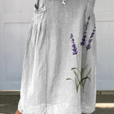 Watercolour lavender linen maxi skirt in White, front view