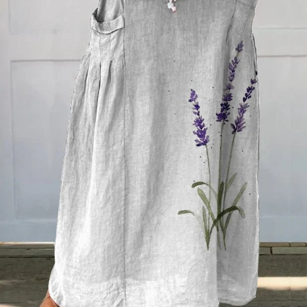 Watercolour lavender linen maxi skirt in White, front view