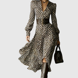 Zara diamond print belted dress, front view