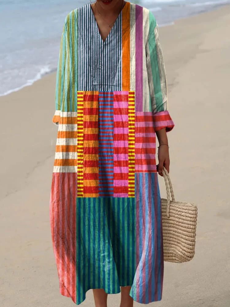Retro geometric print midi dress in Multicolour, front view