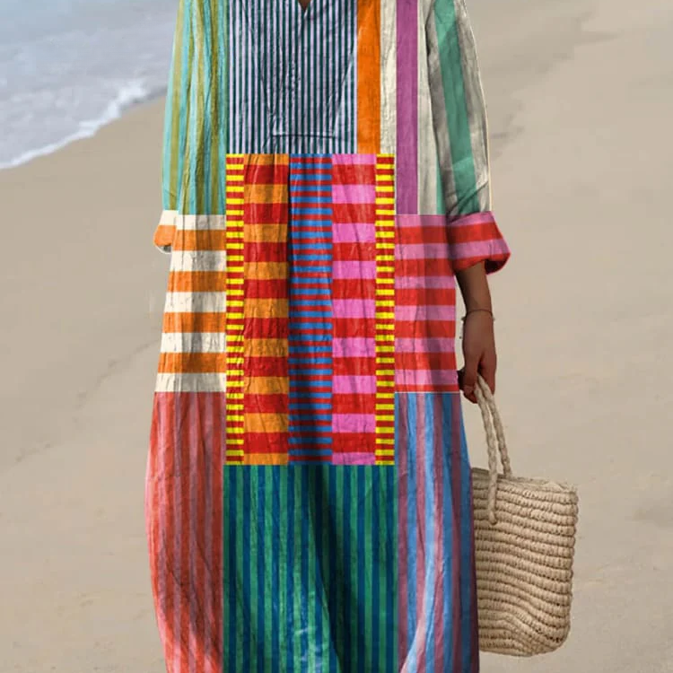 Retro geometric print midi dress in Multicolour, front view