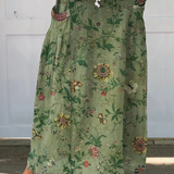 Retro art print linen maxi skirt in Multicolour, front view