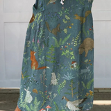 Retro woodland animal print linen skirt, view 2