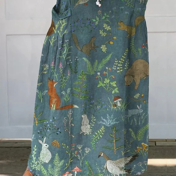 Martha woodland animal print maxi skirt in Green, front view