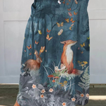 Vintage fox and floral linen maxi skirt in Multicolour, front view