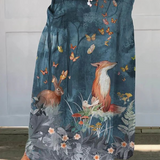 Vintage fox and floral linen maxi skirt in Multicolour, front view