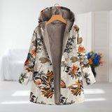 Ludovica cream botanical fleece-lined hooded coat in Beige, front view