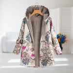 Valentina ivory floral fleece-lined hooded coat in Beige, front view