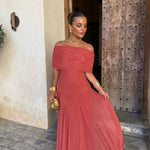 Toledo linen blend one shoulder maxi dress, view 4