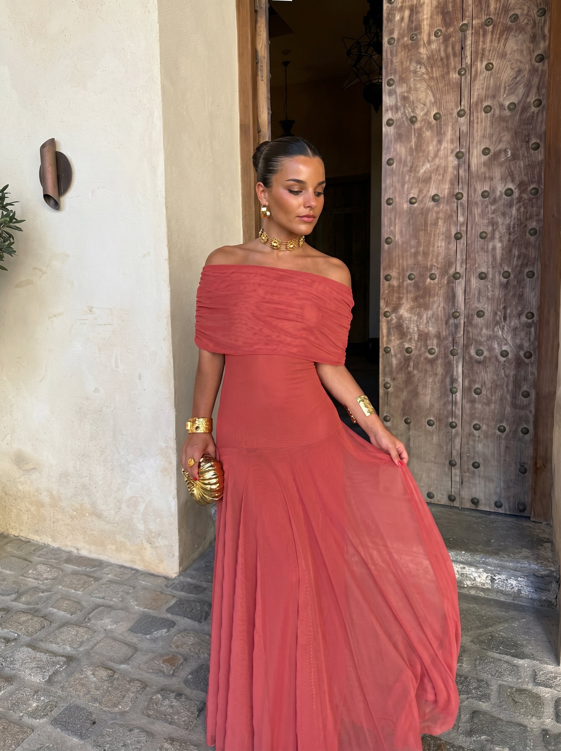 Toledo linen blend one shoulder maxi dress, view 4