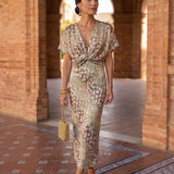 Antonella copper wrap midi dress, view 3