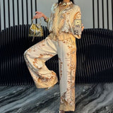Elyra printed satin overshirt and trouser set, view 5