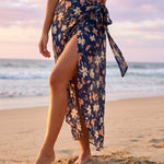 Botanical print maxi wrap skirt in Blue, view 2