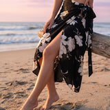 Botanical print maxi wrap skirt in Black, view 3