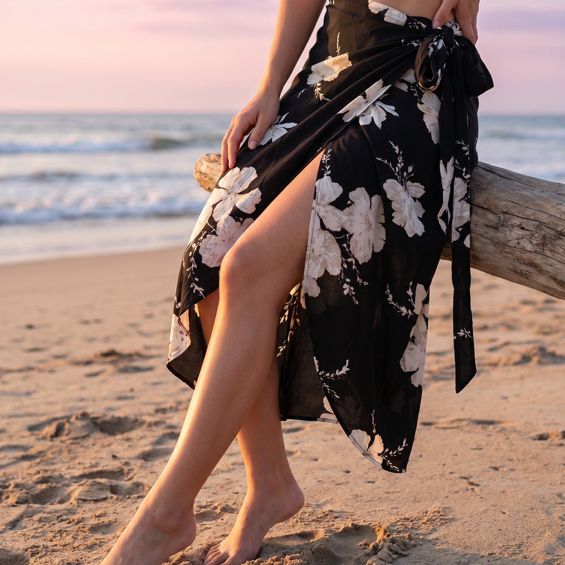Botanical print maxi wrap skirt in Black, view 3