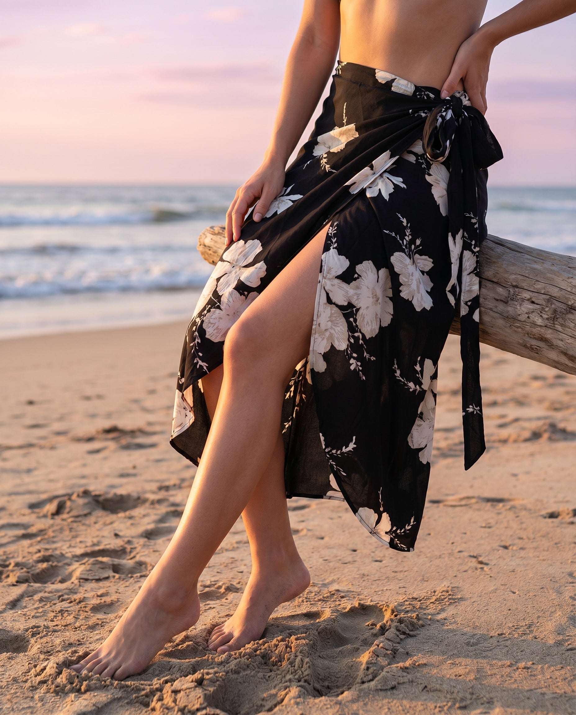 Botanical print maxi wrap skirt in Black, view 3