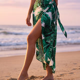 Botanical print maxi wrap skirt in Green, view 6