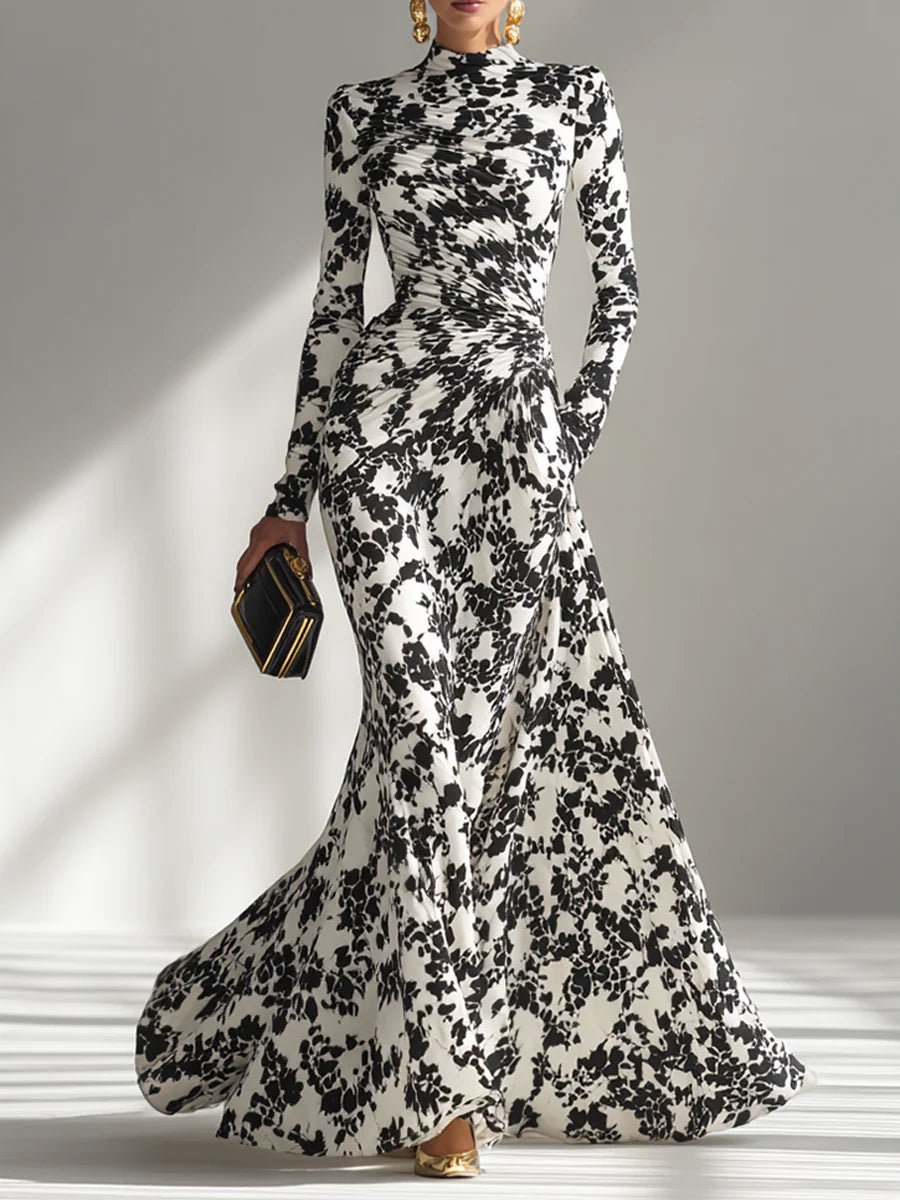 Nikita black and white floral maxi dress, front view