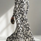 Nikita black and white floral maxi dress, front view