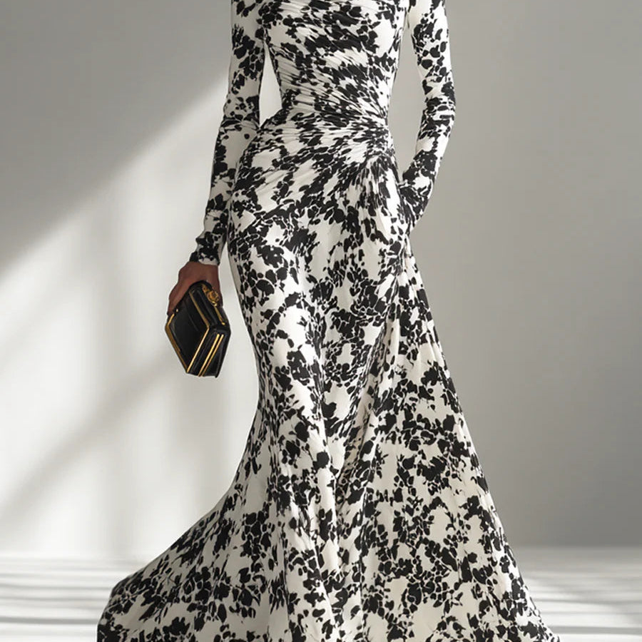 Nikita black and white floral maxi dress, front view