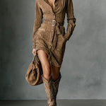 Mila suede shirt dress in Brown, front view