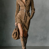 Mila suede shirt dress in Brown, front view