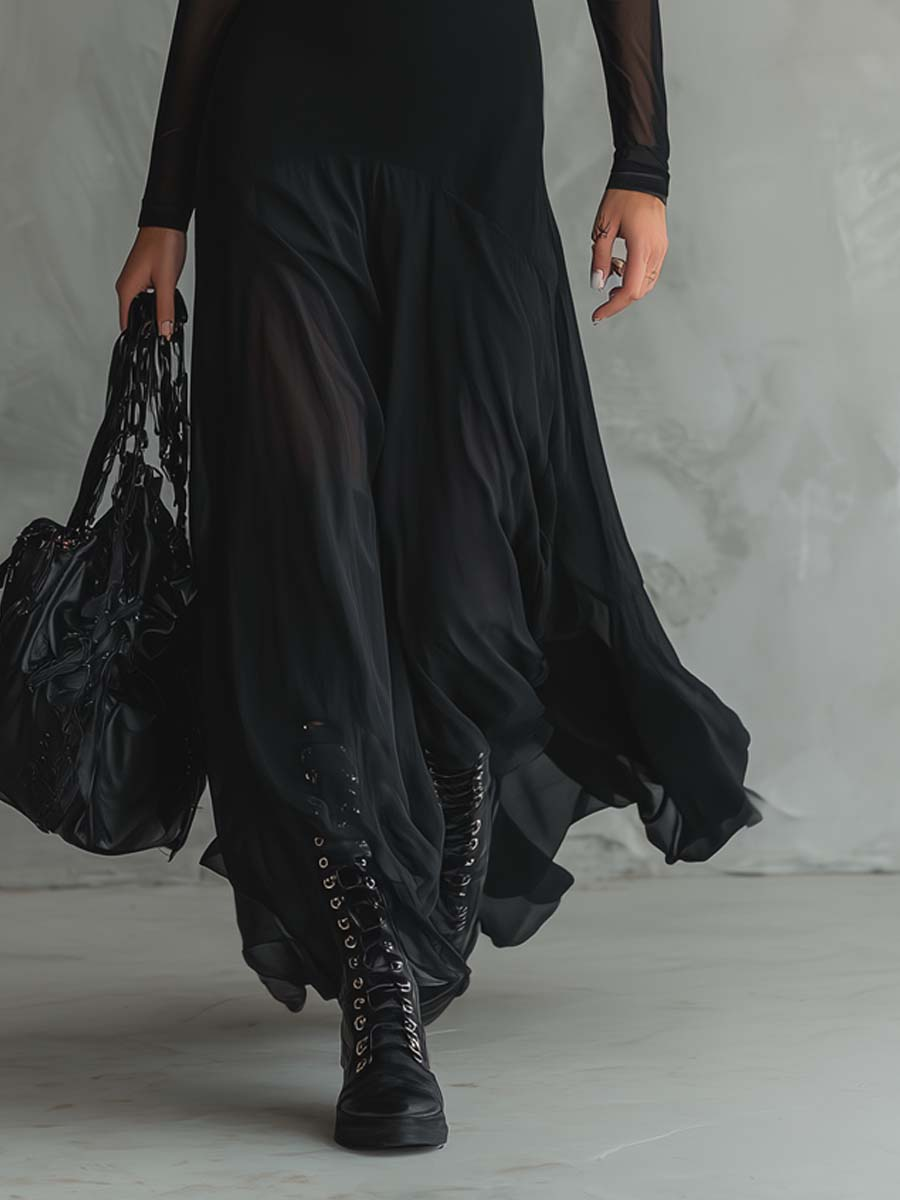 Tilda black loose maxi dress, view 3