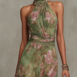 Serena green floral halterneck maxi dress, view 3