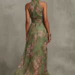 Serena green floral halterneck maxi dress, view 2
