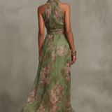 Serena green floral halterneck maxi dress, view 2